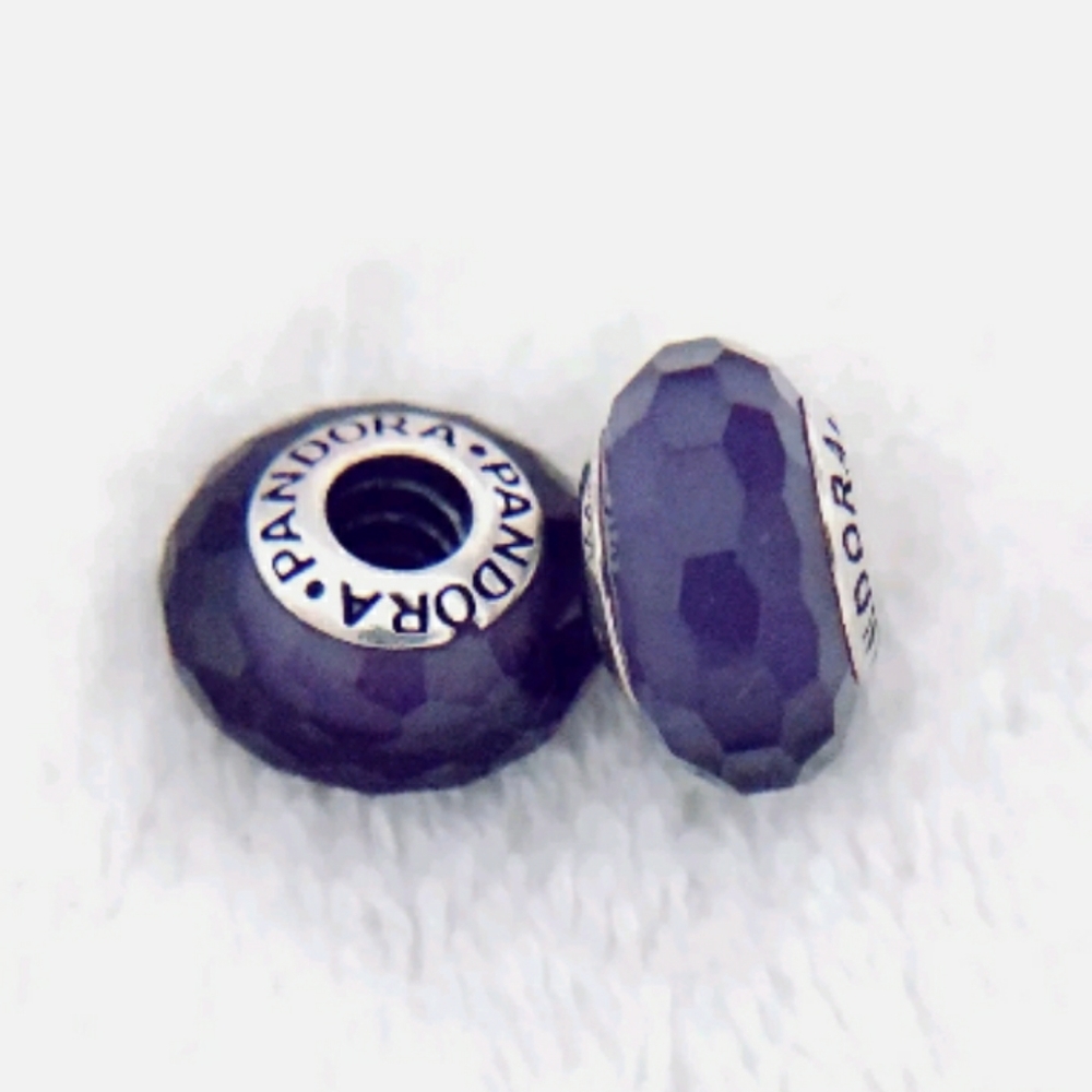Pandora pair of purple faceted murano glass beads.